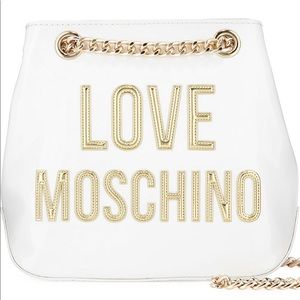 LOVE MOSCHINO Patent Faux-Leather Logo Bucket Bag